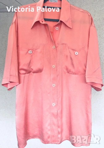 Alberto Fabiani 100% коприна – luxury oversized риза в цвят Peach Amber Италия, снимка 5 - Ризи - 54725647