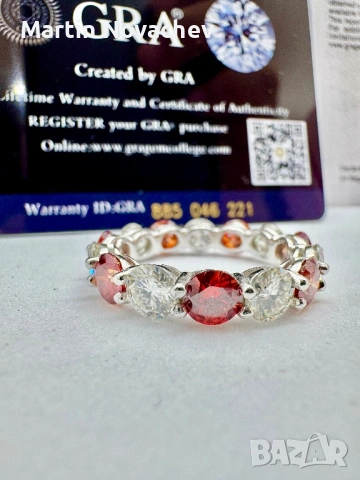 Сребърен пръстен с мойсанит (Диамант) 7 карата, снимка 6 - Пръстени - 54355658