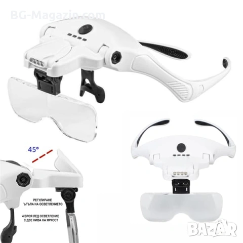 Акумулаторна лупа за глава с различни увеличения и LED осветление за четене шиене бродиране гоблени, снимка 13 - Други инструменти - 54027220