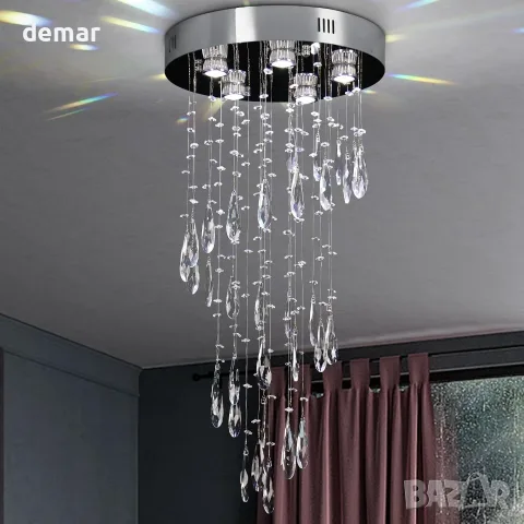 Полилей с кристални елементи и LED/крушки GU10, 5x GU10 (крушки не са включени)