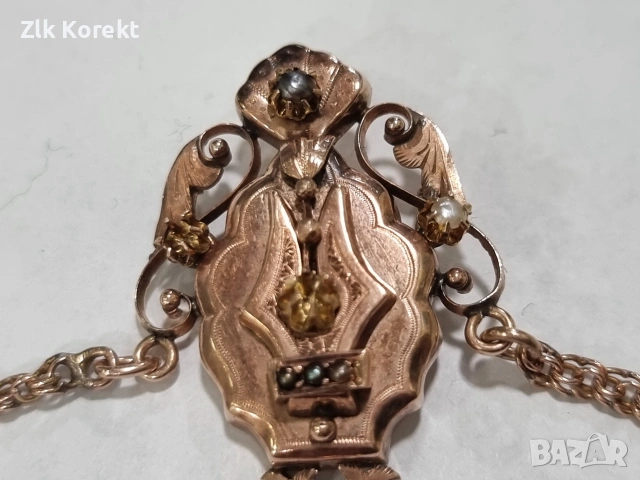  Антична златна брошка 14 карата, снимка 7 - Колиета, медальони, синджири - 55025714
