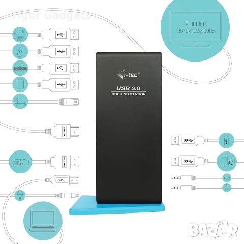 Докинг станция i-tec USB 3.0/USB-C с 2x HDMI, LAN, 6x USB, DisplayLink, Windows, macOS, снимка 3 - Кабели и адаптери - 55309135