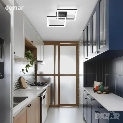 LED лампа за таван 22 W 47 см 6500 K, черна геометрична визия, висок CRI (90+), снимка 7 - Лампи за таван - 55516326