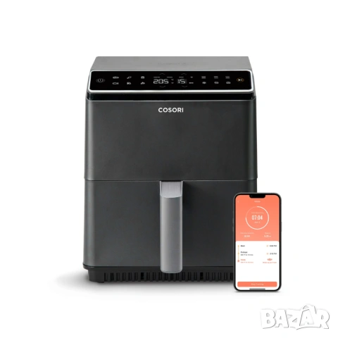 Фритюрник с горещ въздух Cosori Dual Blaze CAF-P681S, 6.4L, Черен С горен и долен реотан [НОВ]
