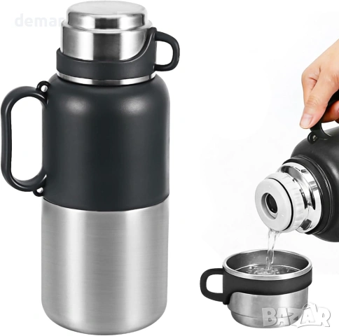 2 литра голям термос за топли и студени напитки от неръждаема стомана с чаша