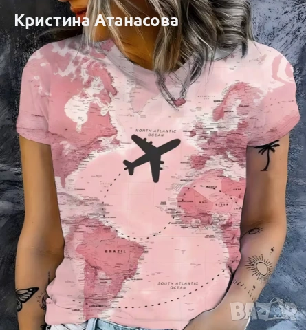 ✈️ Дамска модерна розова блуза „Travel“, снимка 3 - Тениски - 54798120