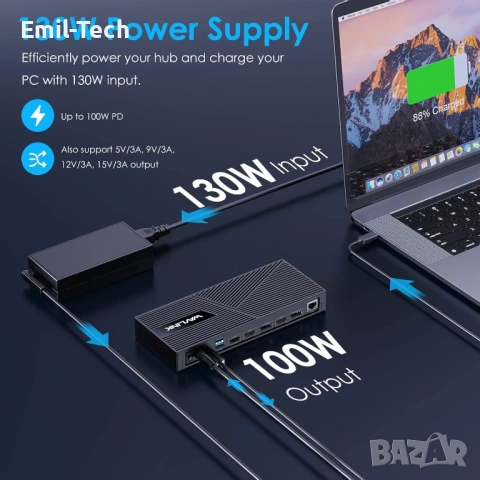 WAVLINK 15-в-1 USB-C Docking Station – Triple Display, 100W PD, HDMI/DP, снимка 5 - Рутери - 54780844