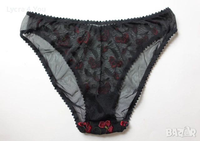 М черни тюлени бикини с червени бродирани цветя , снимка 3 - Бельо - 54140278