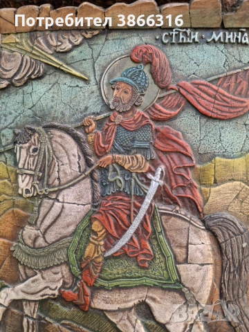 Автентична икона Св.Мина , снимка 3 - Икони - 54906999