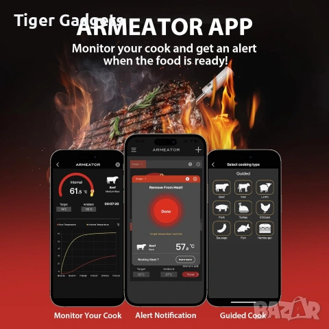 ARMEATOR A1 Безжичен Bluetooth термометър за месо – Смарт термометър за BBQ, грил, пушилня и фурна, снимка 7 - Други стоки за дома - 55031499