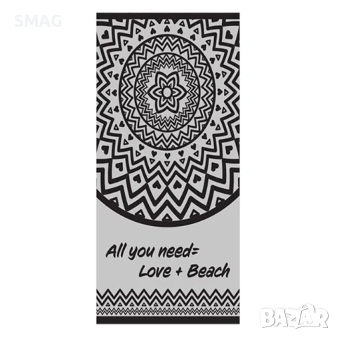 Сива плажна кърпа, с мандала "All you need=love+beach" 180х100_1224827