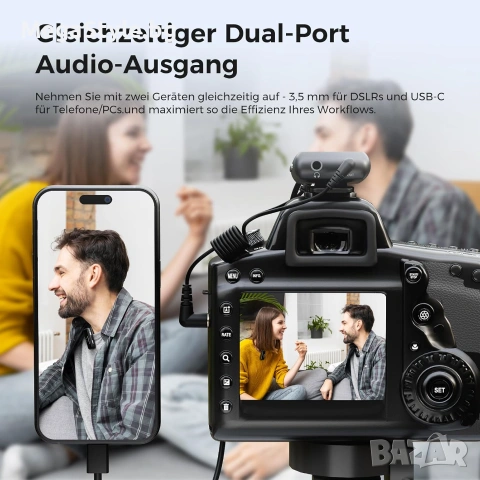 NearStream AW-AWM20T Безжична микрофонна система Lavalier 2TX 1RX 2.4GHz USB C микрофон за камера, снимка 9 - Друга електроника - 55176790