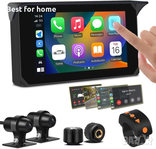 VSYSTO Мотоциклетна Carplay Android Auto 5.0'' HD сензорен екран видеорегистратор с две 1080P 