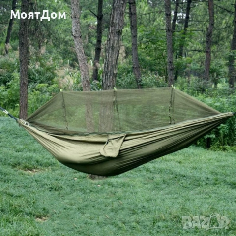 Голям хамак за къмпинг с мрежа против насекоми – До 180 кг, пълен комплект за окачване, снимка 7 - Други стоки за дома - 55261846