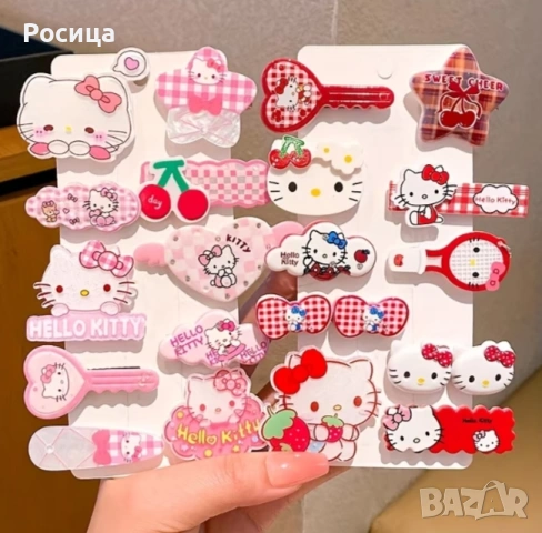 Комплект от 10 броя фиби за коса Hello Kitty., снимка 3 - Шноли, диадеми, ленти - 55086688