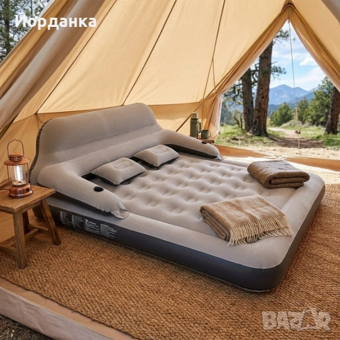 Надуваемо легло Queen Size с облегалка и възглавници – Луксозен комфорт за дом, къмпинг и гости