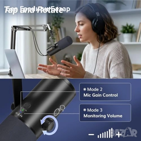 Нов Динамичен микрофон TONOR XLR USB за стрийминг подкаст с AI шумопотискане, снимка 4 - Микрофони - 54044998
