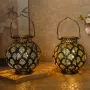 Комплект 2 бр. марокански LED фенери на батерии с перфориран метал (светлинни сенки) за интериор и д, снимка 6