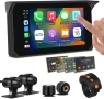 VSYSTO Мотоциклетна Carplay Android Auto 5.0'' HD сензорен екран видеорегистратор с две 1080P , снимка 1
