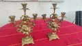 Комплект старинни испански тройни бронзови свещници с фигури на херувими , снимка 2