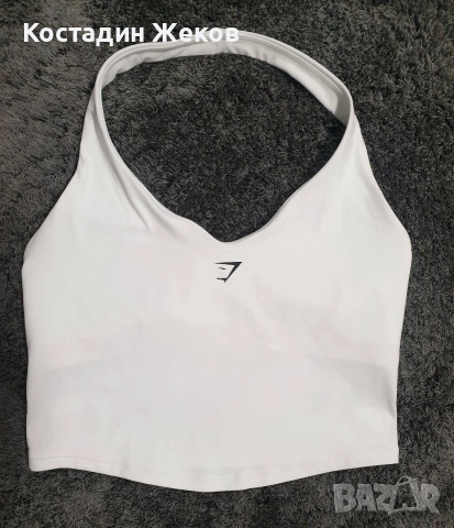  Нов дамски оригинален бял кроп топ Gymshark Halter Neck Cami with Shelf , снимка 6 - Корсети, бюстиета, топове - 54527232