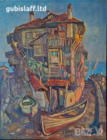 Картина "Созопол", худ. Г. Паунов - Паунец, 1982 г., снимка 2 - Картини - 54419654