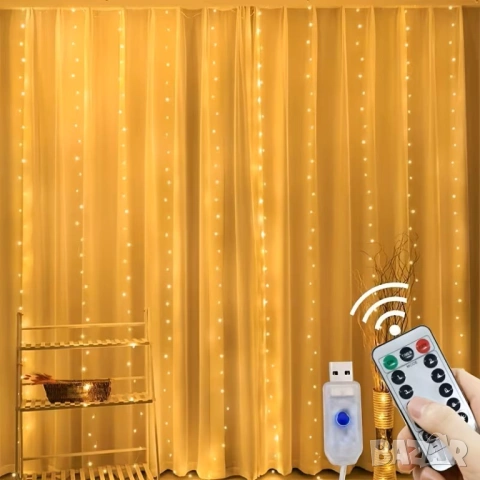 LED светеща завеса 3Mx3M USB захранване, снимка 2 - Лед осветление - 54807710