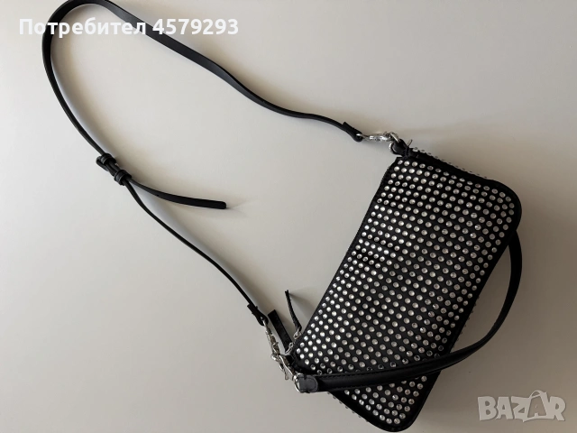 Черна чанта с кристали Zara, снимка 3 - Чанти - 54323418