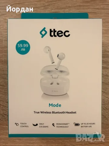 Bluetooth слушалки ttec Mode, TWS, Бели