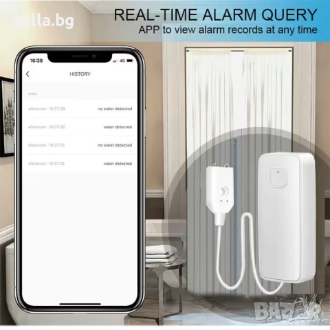WiFi сензор за наводнение Tuya Smart Life, звукова аларма и Push известия, за баня и кухня 10319, снимка 5 - Друга електроника - 54663537