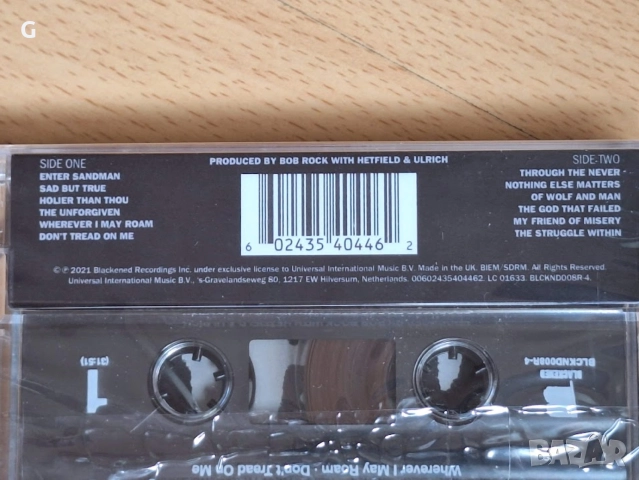 Аудио касета Metallica - The Black Album, Чисто нова, запечатана, рядка, UK издание, снимка 5 - Аудио касети - 54699294