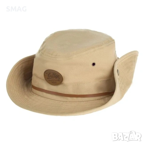 Мъжка bucket шапка памучна бежово-кафява Vintage_1235280