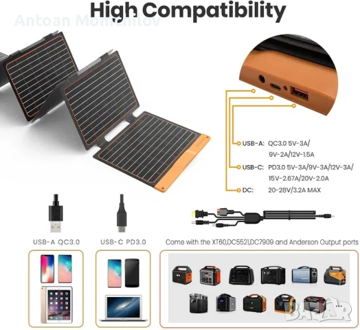 Соларен панел FlexSolar 60W сгъваем USB-C IP67, снимка 2 - Друга електроника - 54827769