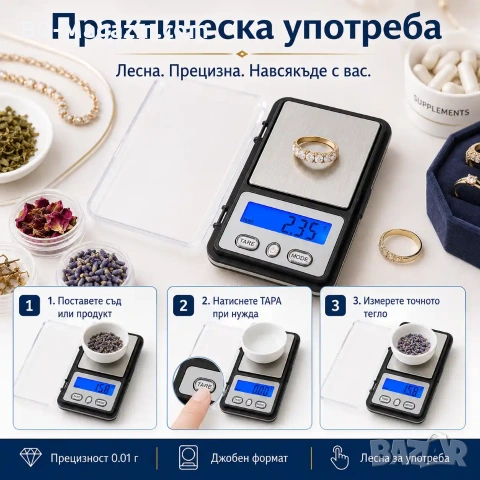 Точна малка джобна електронна везна кантар мини 0.01 до 200г за храна бижута злато камъни бижутерска, снимка 4 - Везни - 50929610