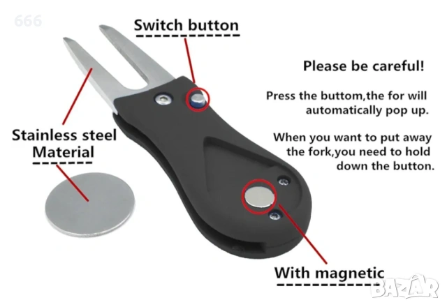 Инструмент за ремонт на голф ями с изскачащ бутон и магнитен маркер за топката, снимка 3 - Други - 54107951