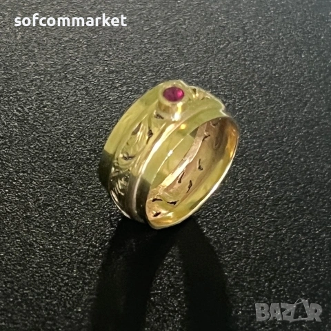 💍 Златен пръстен тип "Халка" с червен камък – 14К - 4.14 грама