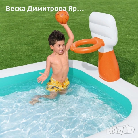 Надуваем семеен басейн с баскетболен кош и топка, 251 x 168 x 102 см, 636 л, снимка 5 - Басейни и аксесоари - 54933576