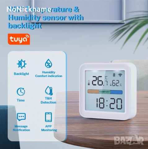 Smart Life, Tuya WiFi смарт сензор за температура и влажност с подсветка хигрометър термометър TH08B