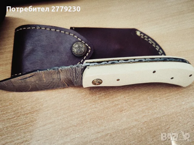 Ножка и нож от дамаска стомана ръчна изработка , снимка 3 - Ножове - 55389827