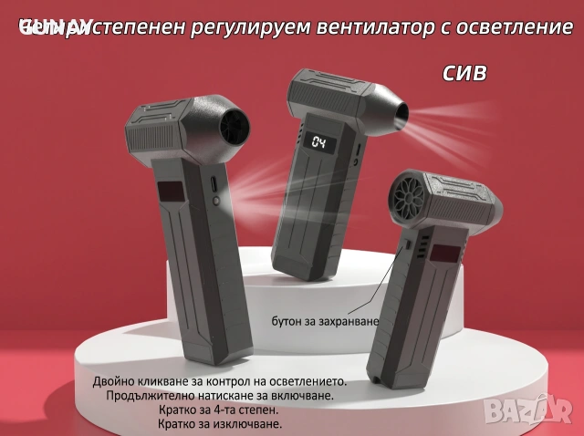 Jet Fan турбинен вентилатор духалка безчетков мотор 4 скорости дисплей въздухочистител, снимка 6 - Друга електроника - 55017511