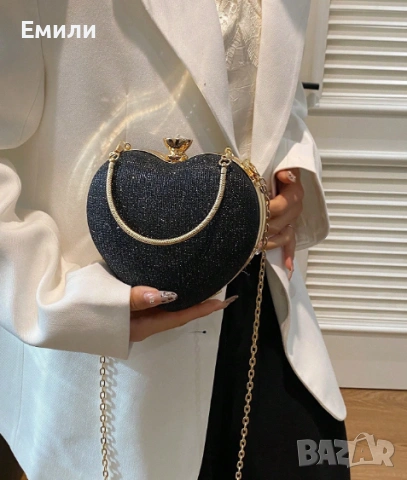 Блестяща елегантна чанта сърце, чанта за абитуриентски бал, клъч за коктейлно парти, снимка 3 - Чанти - 54101145