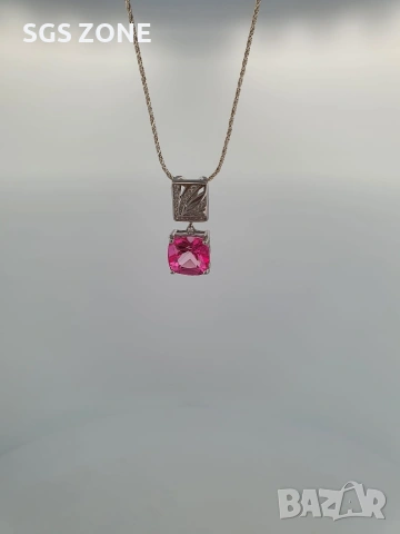 Сребърен медальон с розов топаз от Тайланд, проба 925., снимка 5 - Колиета, медальони, синджири - 54025547