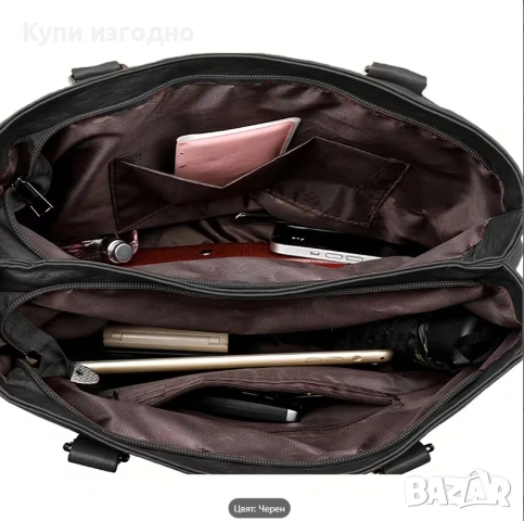 👜 Нова черна чанта с множество джобчета👜*ИзГодНо*, снимка 4 - Чанти - 54666308