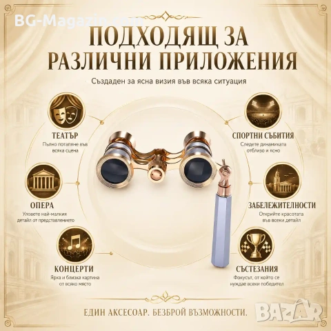 Луксозен театрален бинокъл с дръжка 3×25 за театър опера концерти подарък компактен с калъфче нов, снимка 7 - Антикварни и старинни предмети - 51178821
