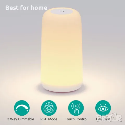 LED лампа за нощно шкафче с тъчскрийн, [Елегантен дизайн и RGB режим] , снимка 2 - Настолни лампи - 55603077
