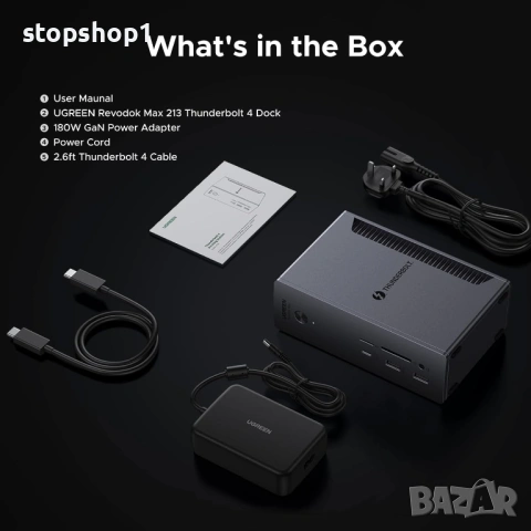 UGREEN Revodok Max 213 Thunderbolt 4 докинг станция, 13-в-1, единичен 8K или два 4K@60Hz дисплея, 90, снимка 3 - UPS захранвания - 54082041