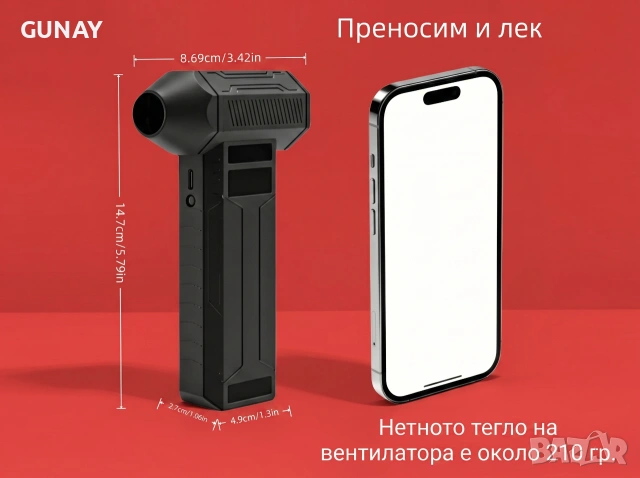 Jet Fan турбинен вентилатор духалка безчетков мотор 4 скорости дисплей въздухочистител, снимка 3 - Друга електроника - 55017511