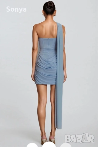 Haliny Blue Slinky And Mesh Mini Dress, снимка 5 - Рокли - 54912108