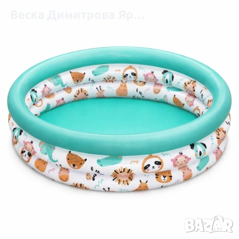 Детски надуваем басейн 102 x 25 см – цветен басейн с животни за деца 2+ години, 101 л капацитет, PVC, снимка 8 - Басейни и аксесоари - 54933642