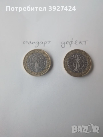 Монета от 1Euro Франция1999 с дефект, снимка 5 - Други ценни предмети - 54657361